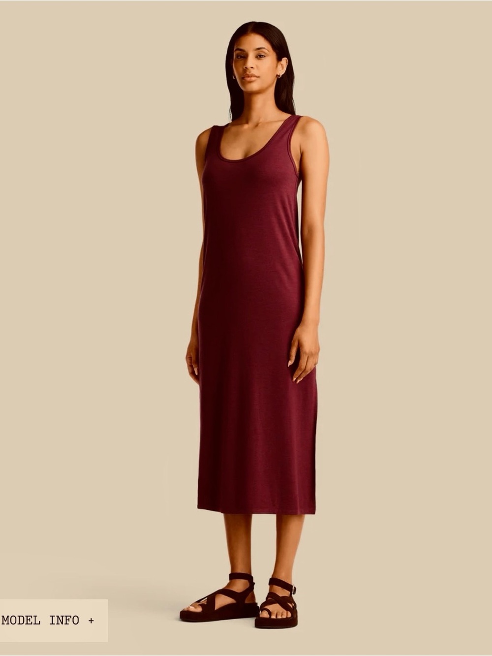 Unbound Merino Wool Mulberry Burgundy Scoop Travel Midi Stretch Tank Dress S EUC
